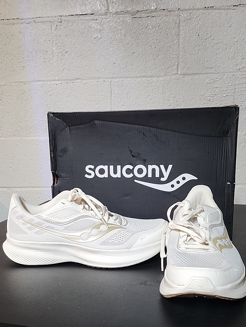 Saucony Cream and White Mesh Running Sneakers